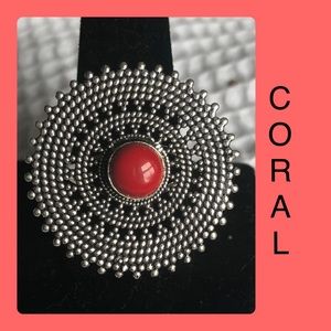 Coral Mandala Handmade Silver Boho Ethnic Ring